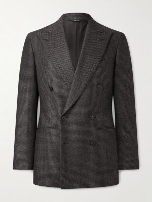 Double-Breasted Houndstooth Wool Suit Jacket