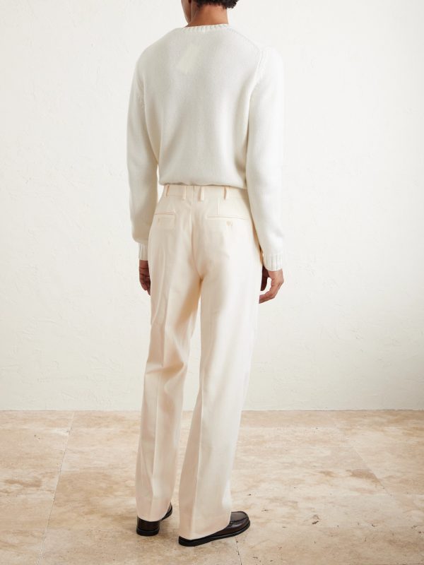 Amo Straight-Leg Pleated Peached Cotton-Blend Twill Suit Trousers - BK Amo Straight-Leg Pleated Peached Cotton-Blend Twill Suit Trousers - BK