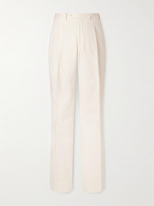 Amo Straight-Leg Pleated Peached Cotton-Blend Twill Suit Trousers Amo Straight-Leg Pleated Peached Cotton-Blend Twill Suit Trousers