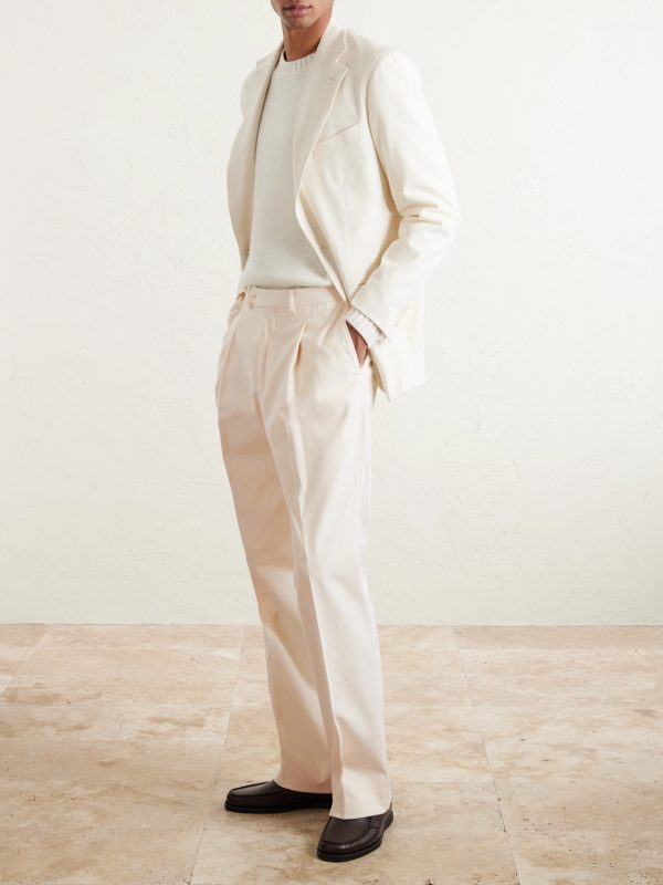 Amo Straight-Leg Pleated Peached Cotton-Blend Twill Suit Trousers - OU Amo Straight-Leg Pleated Peached Cotton-Blend Twill Suit Trousers - OU