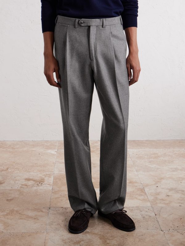 Wide-Leg Pleated Wool-Flannel Suit Trousers - FR