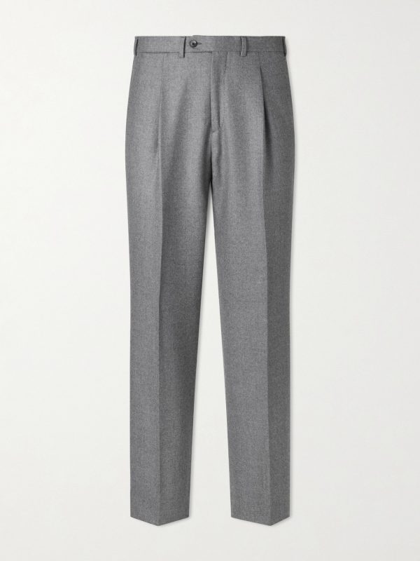 Wide-Leg Pleated Wool-Flannel Suit Trousers