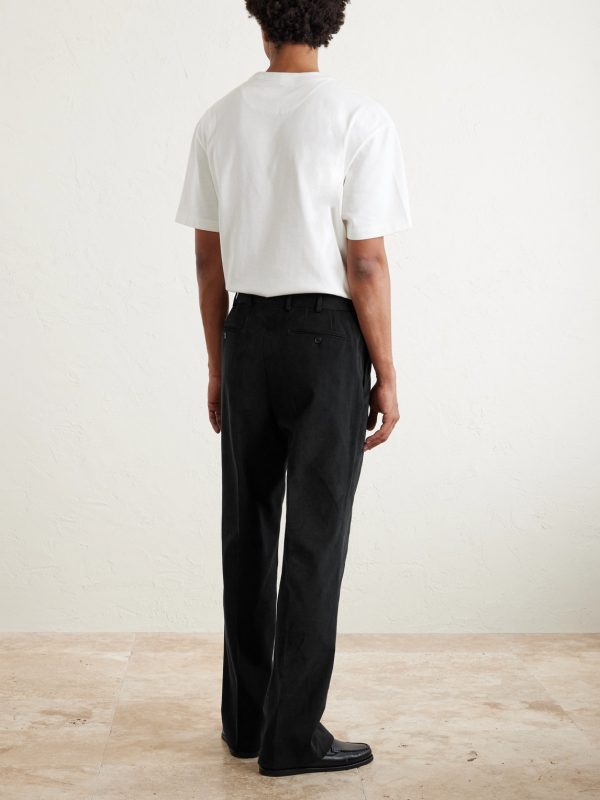 Straight-Leg Pleated Peached Cotton-Blend Trousers - BK