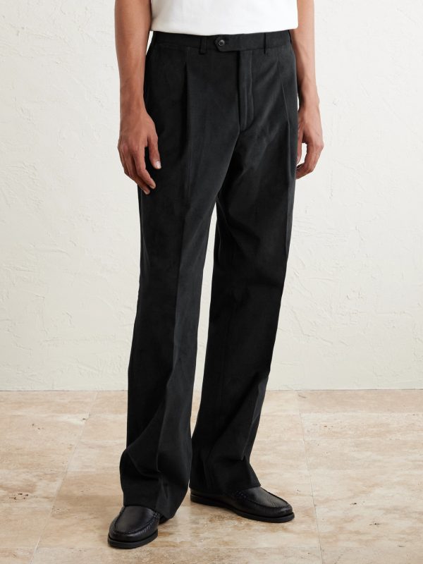 Straight-Leg Pleated Peached Cotton-Blend Trousers - FR