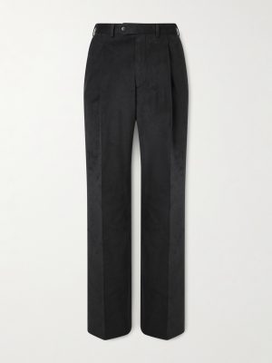 Straight-Leg Pleated Peached Cotton-Blend Trousers Straight-Leg Pleated Peached Cotton-Blend Trousers