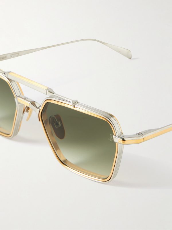 Commodore Aviator-Style Silver and Gold-Tone Beta Titanium Sunglasses - CU Commodore Aviator-Style Silver and Gold-Tone Beta Titanium Sunglasses - CU