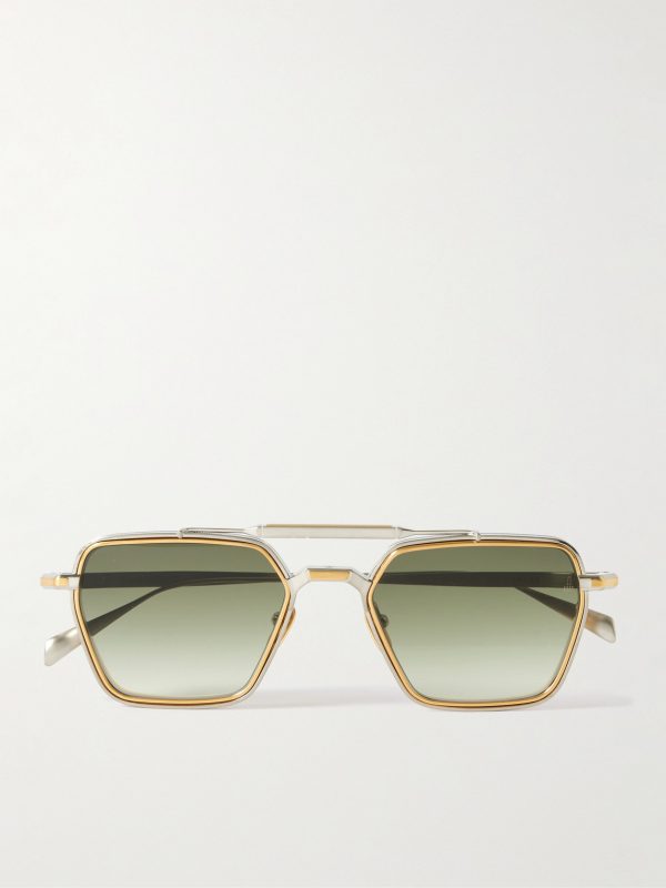 Commodore Aviator-Style Silver and Gold-Tone Beta Titanium Sunglasses Commodore Aviator-Style Silver and Gold-Tone Beta Titanium Sunglasses