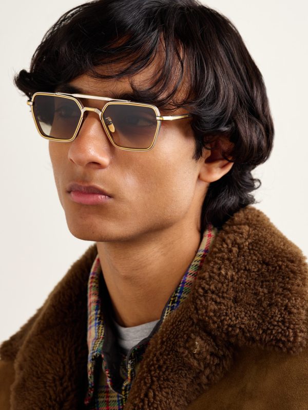 Commodore Aviator-Style Silver and Gold-Tone Beta Titanium Sunglasses - OU Commodore Aviator-Style Silver and Gold-Tone Beta Titanium Sunglasses - OU