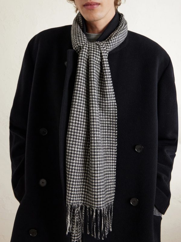 Fringed Houndstooth Cashmere Scarf - FR Fringed Houndstooth Cashmere Scarf - FR