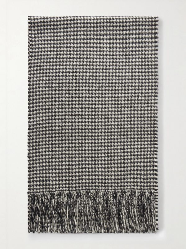 Fringed Houndstooth Cashmere Scarf Fringed Houndstooth Cashmere Scarf