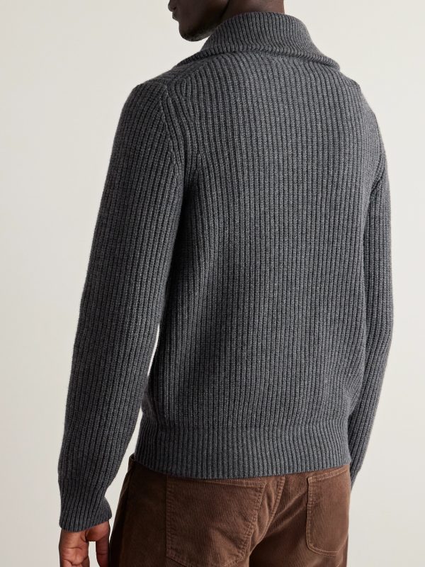 Ribbed-Knit Zip-Up Cardigan - BK