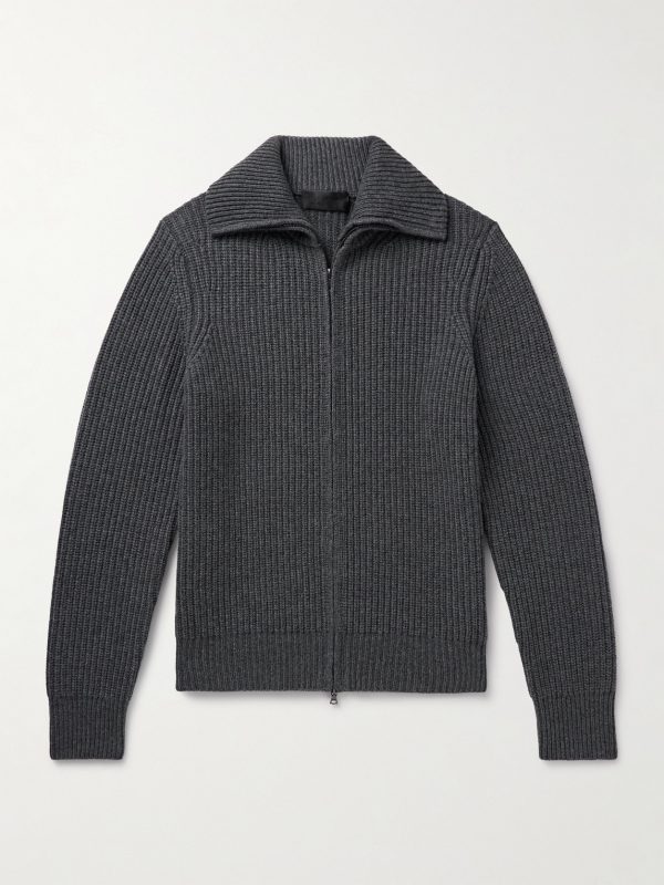 Ribbed-Knit Zip-Up Cardigan