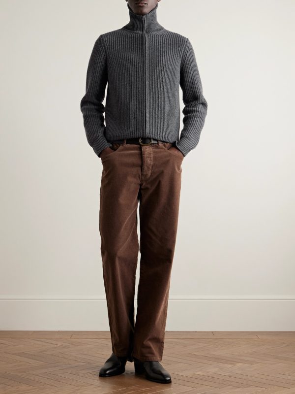 Ribbed-Knit Zip-Up Cardigan - OU