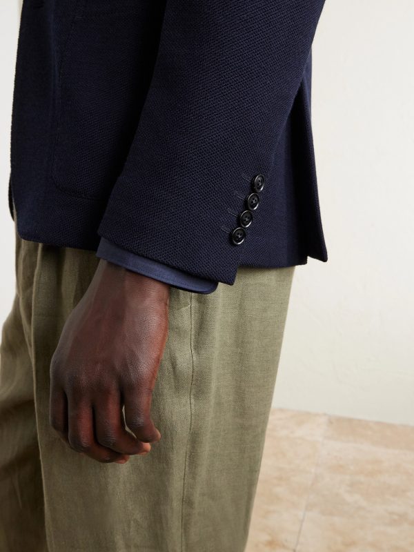 Wool and Cotton-Blend Piqué Blazer - E2 Wool and Cotton-Blend Piqué Blazer - E2