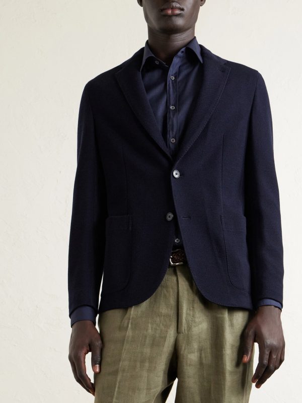 Wool and Cotton-Blend Piqué Blazer - FR Wool and Cotton-Blend Piqué Blazer - FR