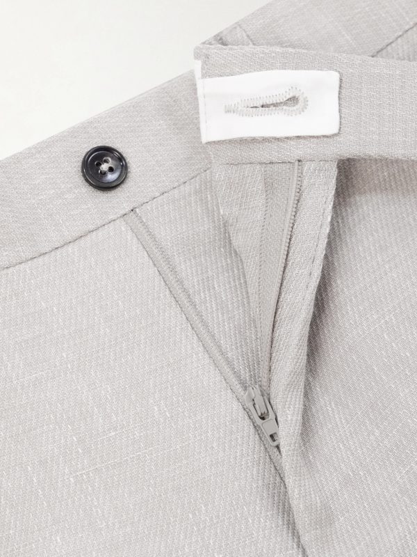 Slim-Fit Tapered Pleated Wool, Linen and Silk-Blend Suit Trousers - E1 Slim-Fit Tapered Pleated Wool, Linen and Silk-Blend Suit Trousers - E1