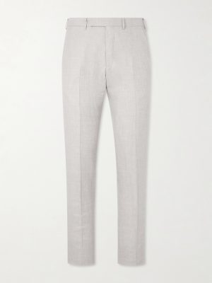 Slim-Fit Tapered Pleated Wool, Linen and Silk-Blend Suit Trousers Slim-Fit Tapered Pleated Wool, Linen and Silk-Blend Suit Trousers