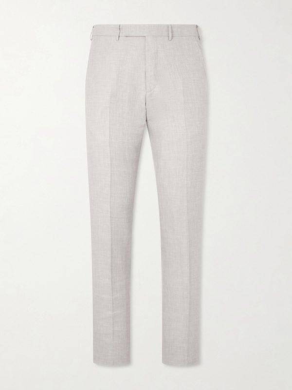 Slim-Fit Tapered Pleated Wool, Linen and Silk-Blend Suit Trousers Slim-Fit Tapered Pleated Wool, Linen and Silk-Blend Suit Trousers