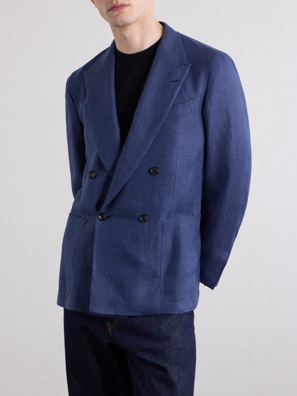 Double-Breasted Linen, Wool and Silk-Blend Blazer - FR