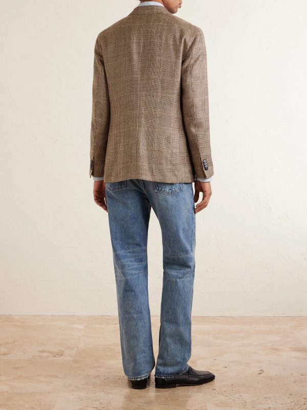 Houndstooth Linen, Silk and Wool-Blend Blazer - BK Houndstooth Linen, Silk and Wool-Blend Blazer - BK