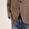Houndstooth Linen, Silk and Wool-Blend Blazer - CU Houndstooth Linen, Silk and Wool-Blend Blazer - CU