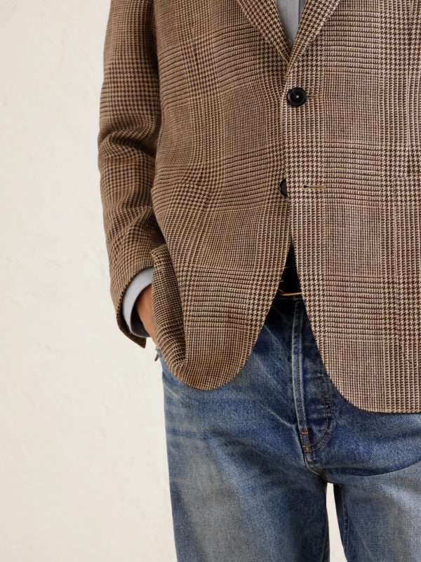 Houndstooth Linen, Silk and Wool-Blend Blazer - CU Houndstooth Linen, Silk and Wool-Blend Blazer - CU