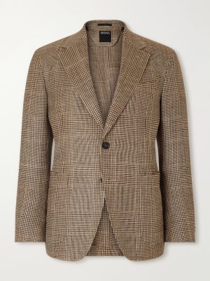 Houndstooth Linen, Silk and Wool-Blend Blazer