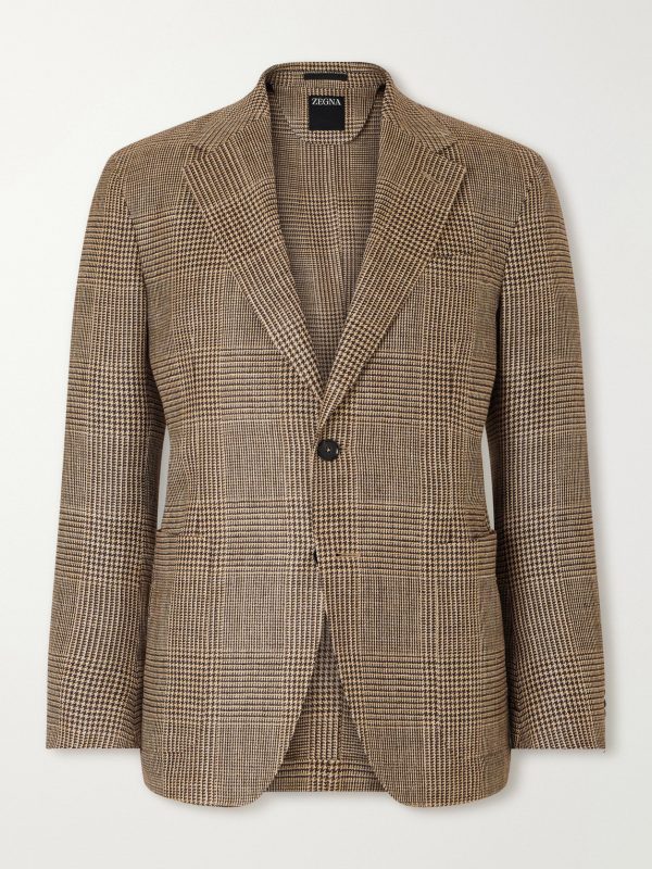 Houndstooth Linen, Silk and Wool-Blend Blazer Houndstooth Linen, Silk and Wool-Blend Blazer