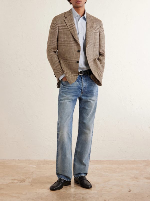 Houndstooth Linen, Silk and Wool-Blend Blazer - OU Houndstooth Linen, Silk and Wool-Blend Blazer - OU