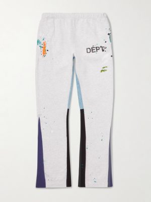 Logo-Print Paint-Splattered Cotton-Jersey Sweatpants