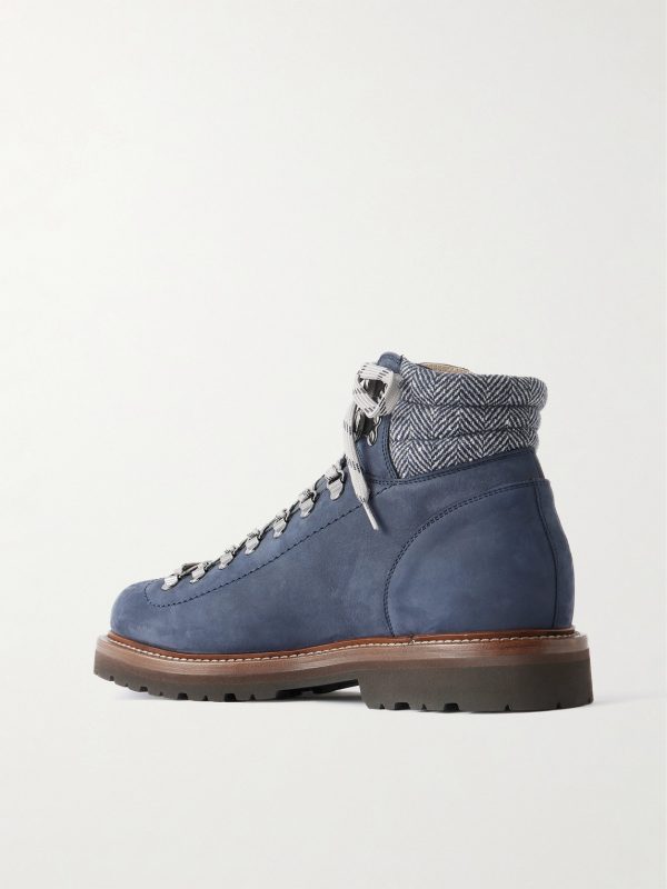 Flannel-Trimmed Nubuck Boots - BK Flannel-Trimmed Nubuck Boots - BK
