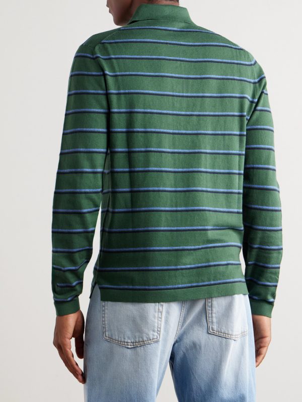 Slim-Fit Striped Cotton and Cashmere-Blend Polo Shirt - BK Slim-Fit Striped Cotton and Cashmere-Blend Polo Shirt - BK