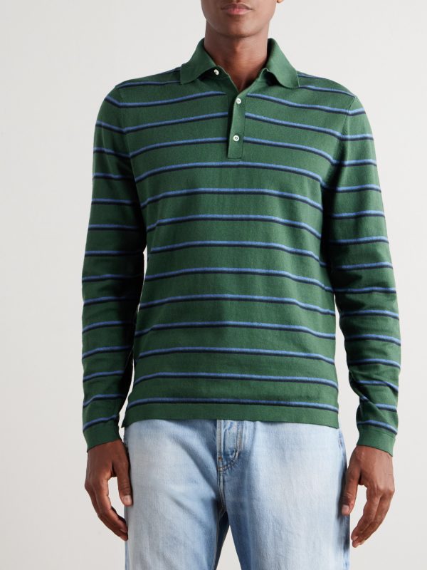 Slim-Fit Striped Cotton and Cashmere-Blend Polo Shirt - FR Slim-Fit Striped Cotton and Cashmere-Blend Polo Shirt - FR