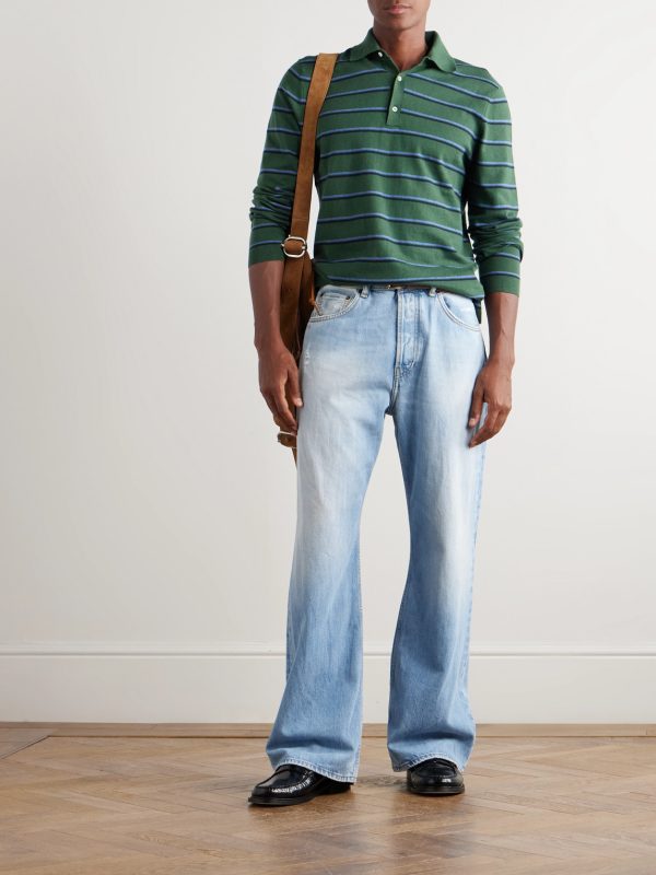 Slim-Fit Striped Cotton and Cashmere-Blend Polo Shirt - OU Slim-Fit Striped Cotton and Cashmere-Blend Polo Shirt - OU