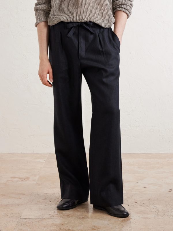 Straight-Leg Linen-Twill Drawstring Trousers - FR Straight-Leg Linen-Twill Drawstring Trousers - FR