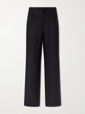 Straight-Leg Linen-Twill Drawstring Trousers