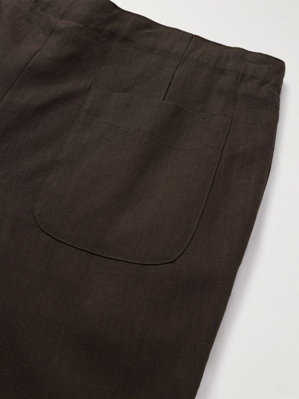 Straight-Leg Pleated Linen Drawstring Trousers - CU Straight-Leg Pleated Linen Drawstring Trousers - CU