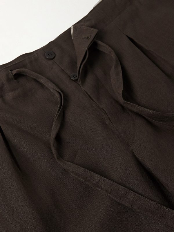 Straight-Leg Pleated Linen Drawstring Trousers - E1 Straight-Leg Pleated Linen Drawstring Trousers - E1
