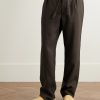 Straight-Leg Pleated Linen Drawstring Trousers - FR Straight-Leg Pleated Linen Drawstring Trousers - FR