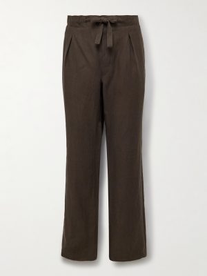 Straight-Leg Pleated Linen Drawstring Trousers Straight-Leg Pleated Linen Drawstring Trousers