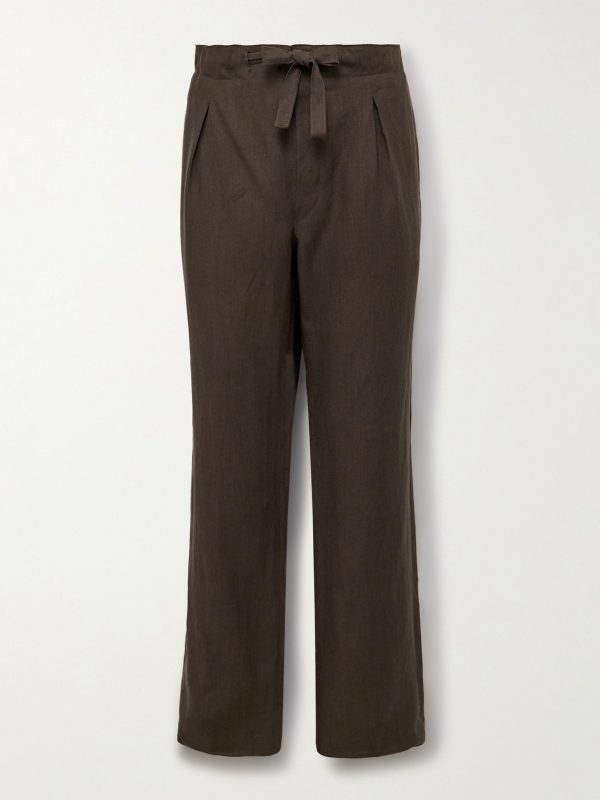 Straight-Leg Pleated Linen Drawstring Trousers Straight-Leg Pleated Linen Drawstring Trousers