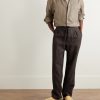 Straight-Leg Pleated Linen Drawstring Trousers - OU Straight-Leg Pleated Linen Drawstring Trousers - OU