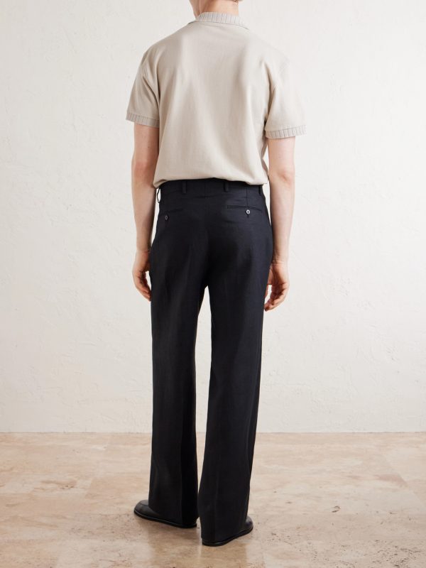Wide-Leg Pleated Linen Trousers - BK