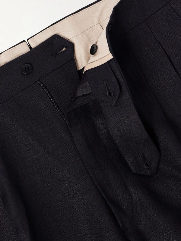 Wide-Leg Pleated Linen Trousers - E1