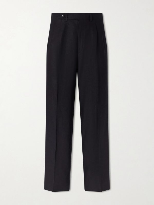 Wide-Leg Pleated Linen Trousers