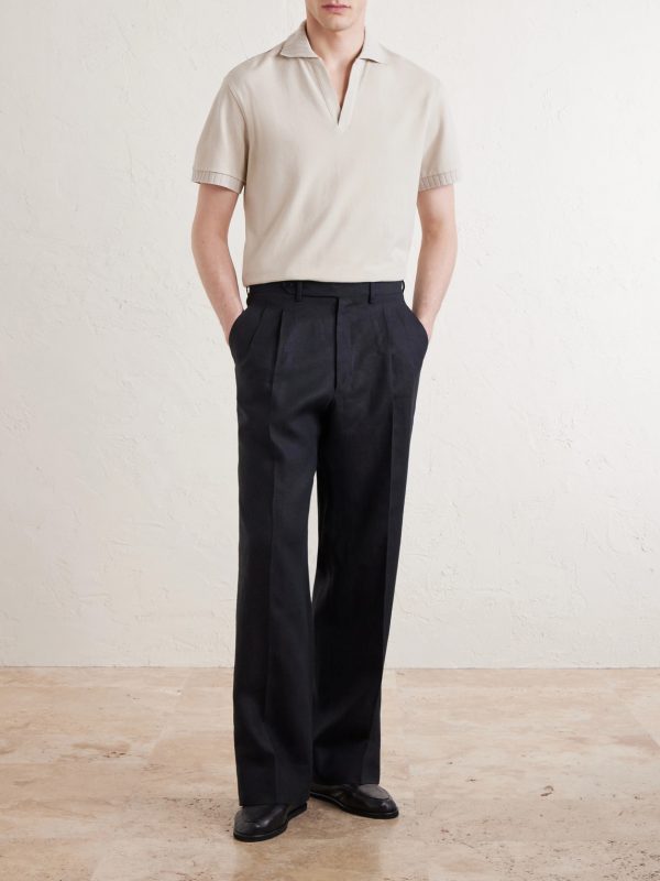 Wide-Leg Pleated Linen Trousers - OU