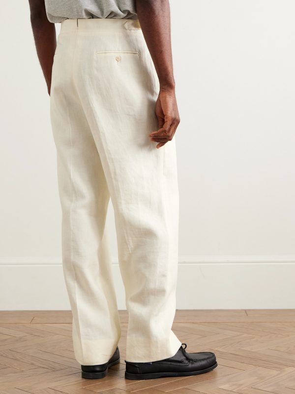 Straight-Leg Pleated Linen Trousers - BK