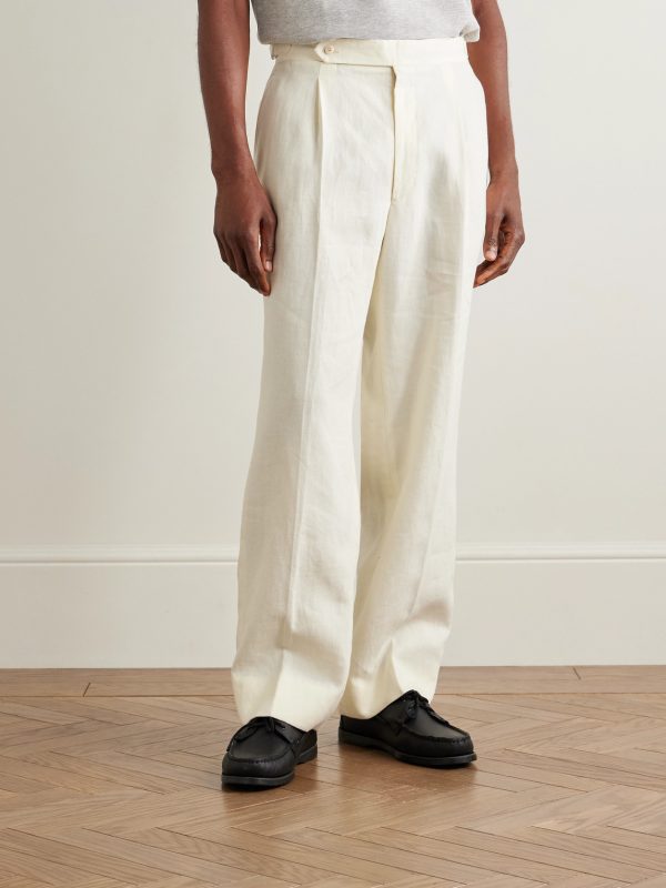 Straight-Leg Pleated Linen Trousers - FR