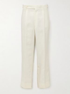 Straight-Leg Pleated Linen Trousers Straight-Leg Pleated Linen Trousers