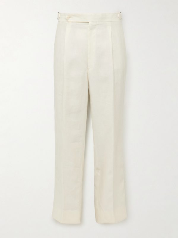 Straight-Leg Pleated Linen Trousers
